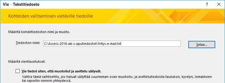 Tekstitiedostona voin käyttää osoitetiedostoa lähteenä sähköposteja lähettäessäni. Harjoitustiedosto: Asiakasrekisteri-2016.