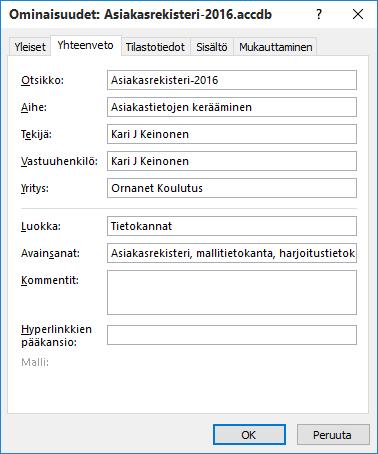 Meta- ja tunnistetiedot Metatietoja tiedostoille ja tietokannoille tarvitset levy- ja Internet-hakujen nopeuttamiseksi.