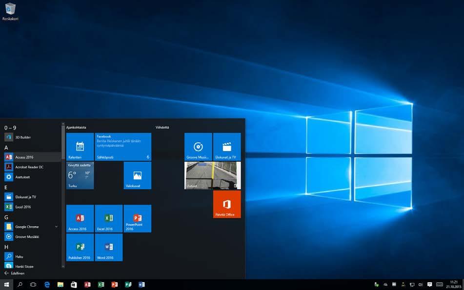 Ohjelman käyttäminen Ohjelman avaaminen Windows 10:n Aloita (Start) -päävalikossa olevat tapahtumaruudut (Tiles) ovat sovellusohjelmia, jotka avaat napsauttamalla ruutua/laattaa.