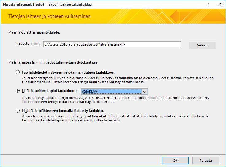 Tiedon tuominen taulukkoon Excel-taulukon tietojen tuominen Excel-taulukkolaskentaohjelmalla kerätään usein työkirjan taulukkoon tietoa samalla tavalla kuin tietokantaan.