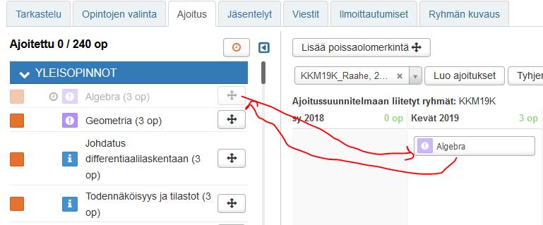 8 Luo ajoitukset- painikkeen kautta voit hakea OPSiin määritettyjen opintojaksojen ajoitukset. Tämä helpottaa mm.