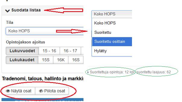 9 6. SUORITUSOTE (osasuoritukset) Suoritusotteesta näet kaikkien suorittamisiesi opintojaksojen arvosanat ja myös osasuoritusten(toteutuksen osat) arvosanat.