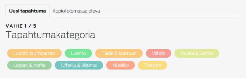 Tapahtuman luomisen vaiheet 6 1. Kirjaudu sisään omilla tunnuksillasi 2. Lisää tapahtuma näpsäyttämällä sivun vasemmasta yläkulmasta Luo tapahtuma 3.