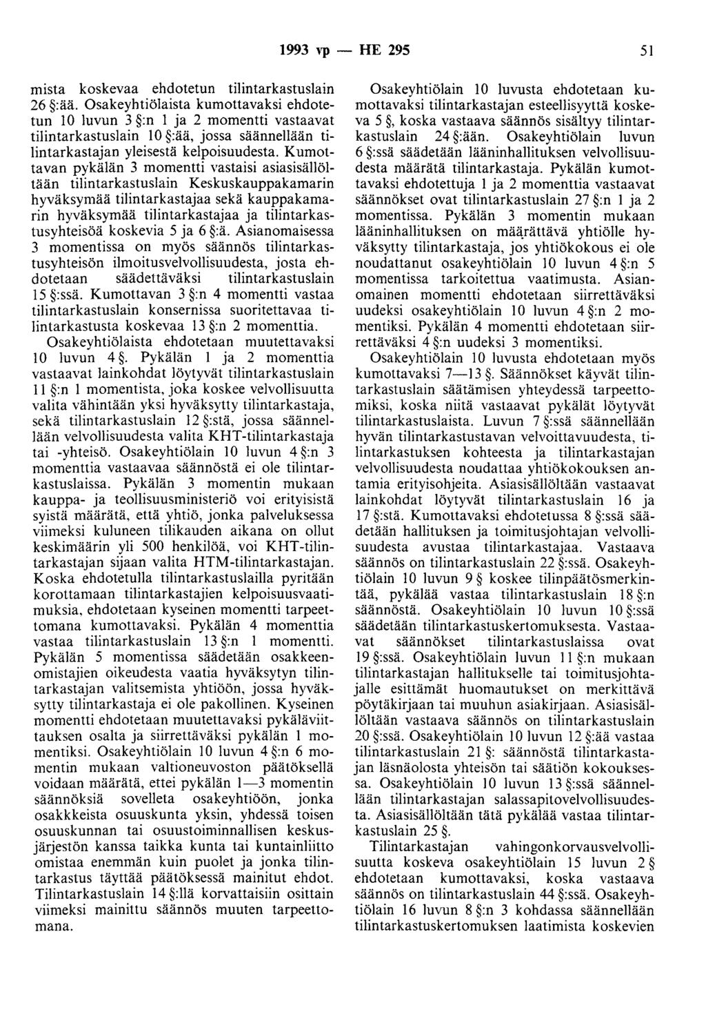1993 ''P - HE 295 51 mista koskevaa ehdotetun tilintarkastuslain 26 :ää.