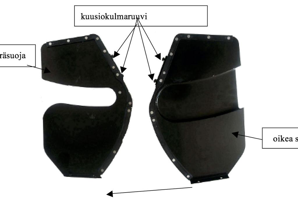 Asenna ulompi vasen teräsuoja tukijalkaan (B) ja suojatukeen kolmella