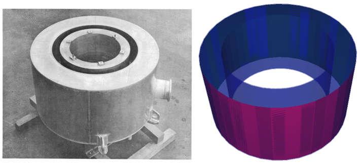 50 Kuva 12. Grafiittiheijastin alumiinikuoressa (General Atomic, 1962) sekä siitä yksinkertaistettu MCNPgeometria.