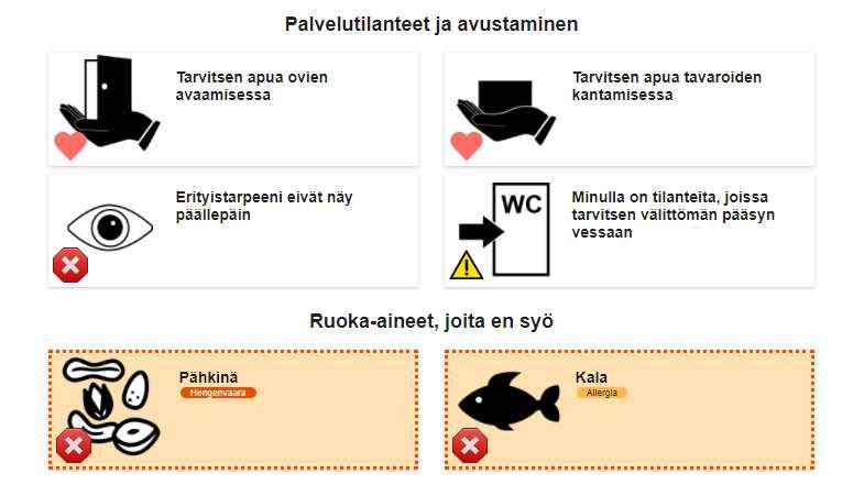 Tarvesivun esikatselu valitsemasi tiedot näkyvät