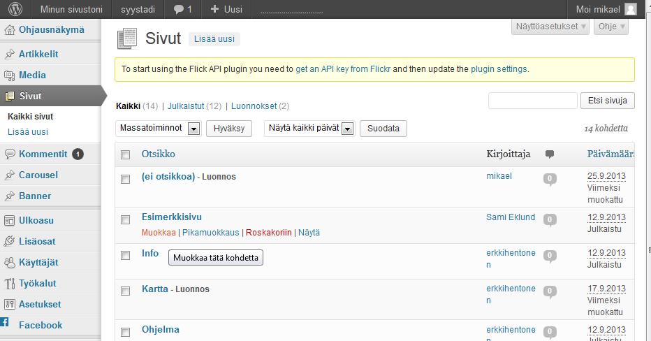 Sisällön luominen 1.1 Sivut Sivut ovat oman sivustosi peruspilari. Sivuille voit lisätä tekstiä, kuvia, videoita ja oikeastaan mitä vain sisältöä. Tekstisisällön lisääminen on erittäin helppoa.