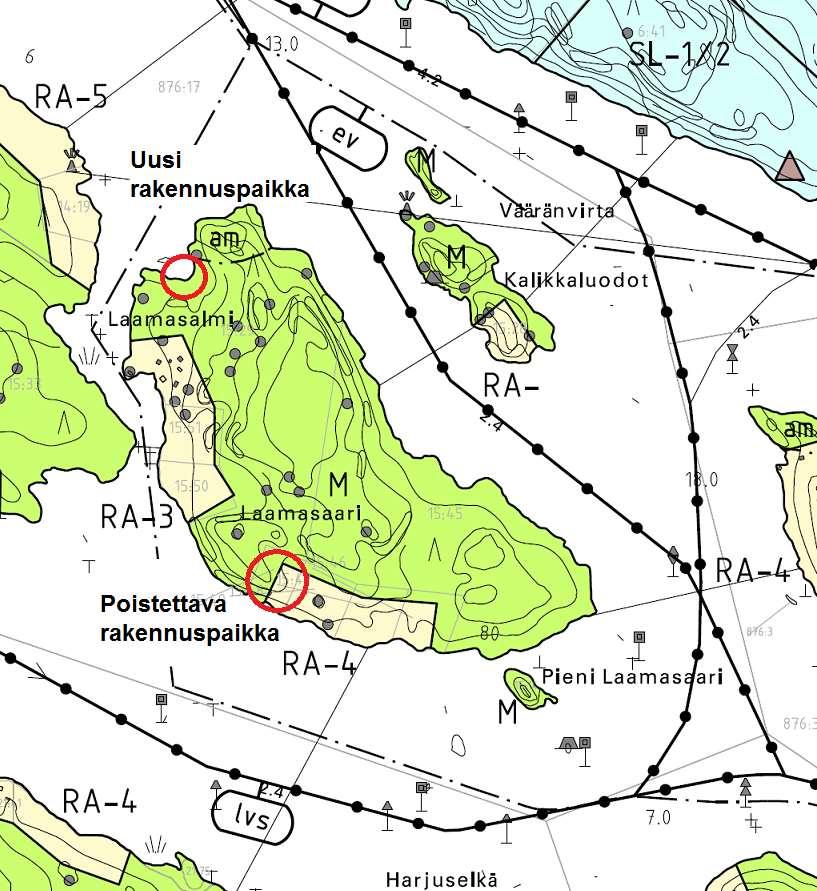 Osayleiskaava 9 Alueella on voimassa Etelä-Savon Ympäristökeskuksen 17.12.2001 vahvistama osayleiskaava. Osayleiskaavassa kaavamuutosalueille on merkitty yksi RA -rakennuspaikka saaren eteläosaan.