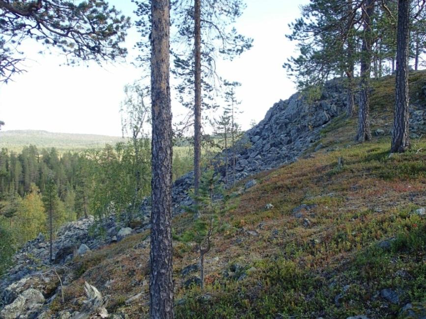 7 Nuolikirkon palvontapaikka Nuolikirkon palvontapaikka, näkymä Nuolilammelle Nuolioja Alueelta paikannettiin kaksi rakennuksen perustusta viereisine kenttineen, kaksi raivauskiviröykkiötä,