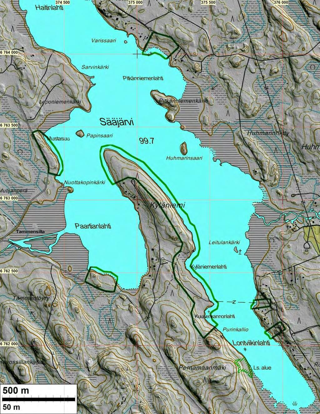 Järven keskellä on pitkä Kyläniemi (Kyläinniemi) mitään varsinaista kylää niemessä ei kuitenkaan ole ollut vanhojen karttojen ja maastohavaintojen mukaan.