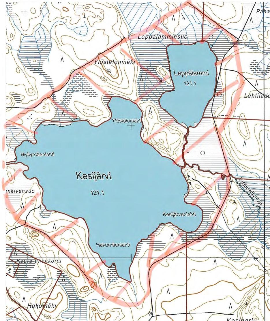Janakkalan Harvialan ranta-asemakaavan muutokseen liittyvät luontoselvitykset 2012 2014 Kartta 7. Kesijärven ja Leppälammin 2013 tutkitut alueet.