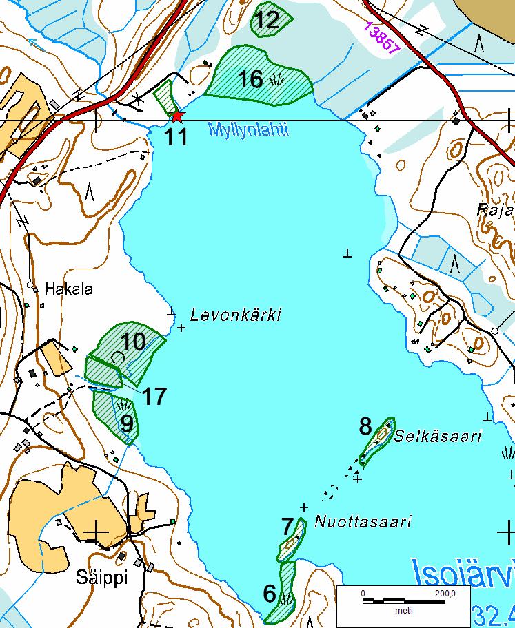 Janakkalan Harvialan ranta-asemakaavan muutokseen liittyvät luontoselvitykset 2012 2014 Kartta 12. Isojärven pohjoisosan arvokkaita luontokohteita 6 12 ja 16 17.