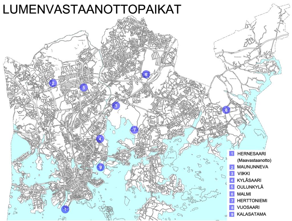 Lumenvastaanottopaikat talvella 2018-2019 1. Hernesaari 24/7 60.000 krm Sijainti: Hernesaaren eteläkärki 2. Herttoniemi 11.000 krm ma pe 6.30 22.30, la 6.30 14.