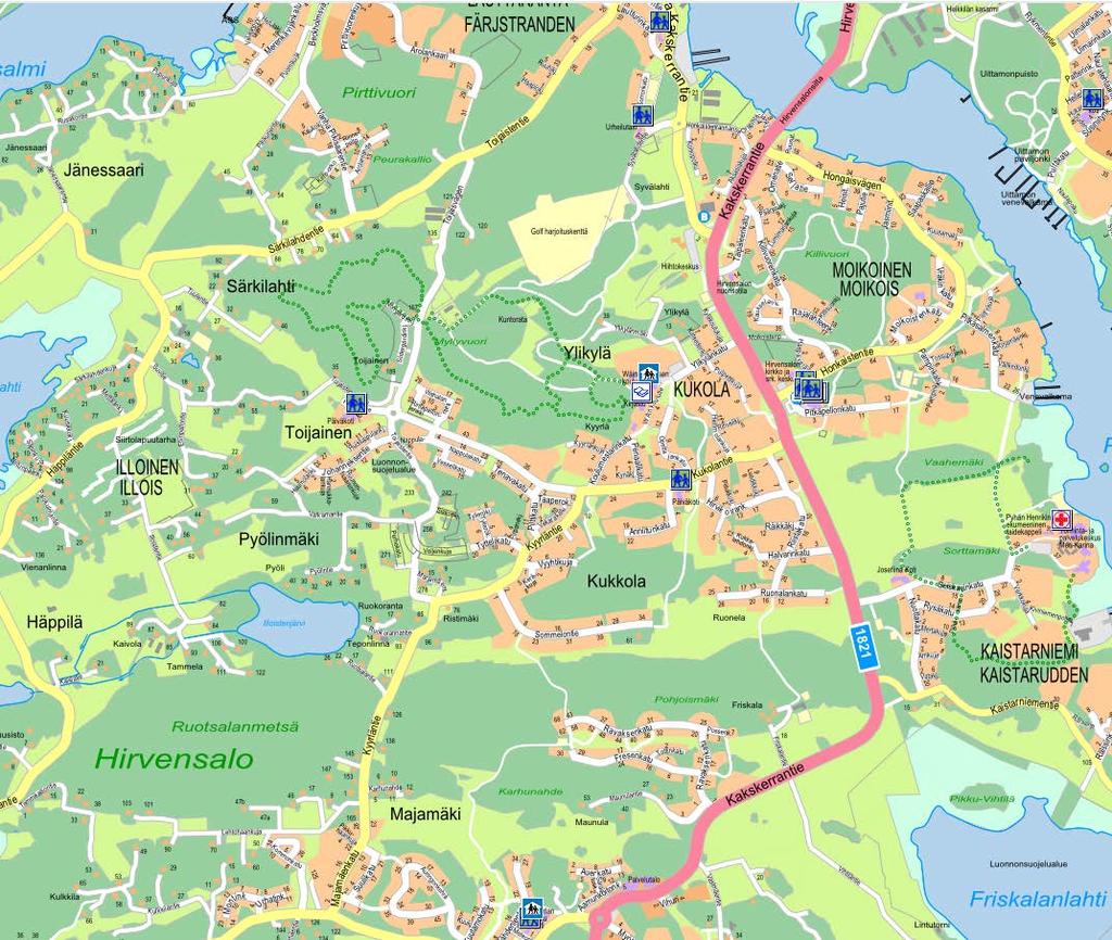 Ote Turun seudun karttapalvelusta. Palveluhaun karttasymboleista avautuu lisätietovalikko, jossa on kustakin palvelupisteestä laaja kuvaus.