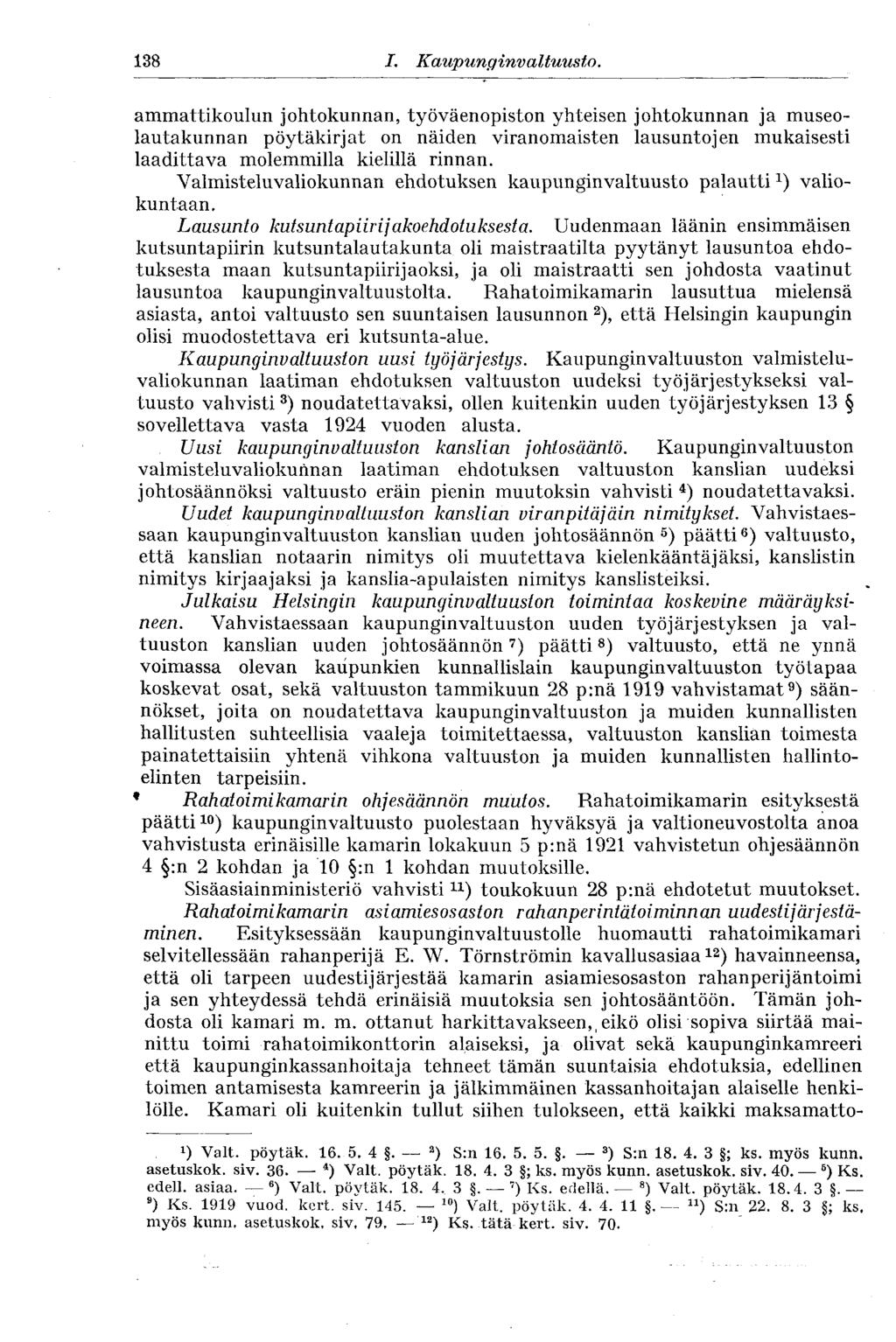 138 I. Kaupunginvaltuus to.