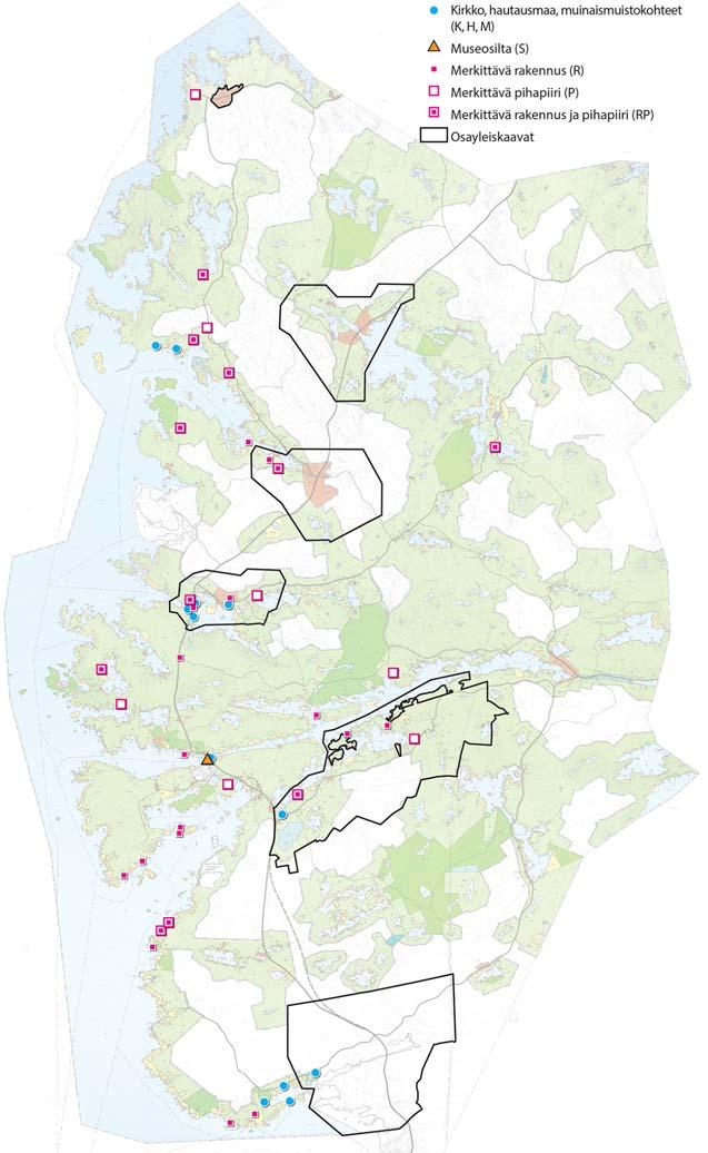 -18- Kulttuuriympäristö Kirkot K ja hautausmaat H -merkinnällä suojeltuna kohteena on osoitettu K H 62 Teiskon kirkko ja hautausmaa.