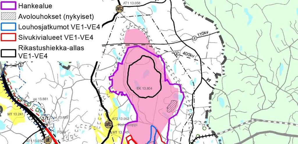 Kuva 8-4. Ote Kuopion seudun maakuntakaavakartasta, vahvistettu 3.7.2008. Merkinnät esitetty taulukossa 8-3. Pohjois-Savon maakuntakaava 2030 vahvistettiin ympäristöministeriössä 7.12.2011.