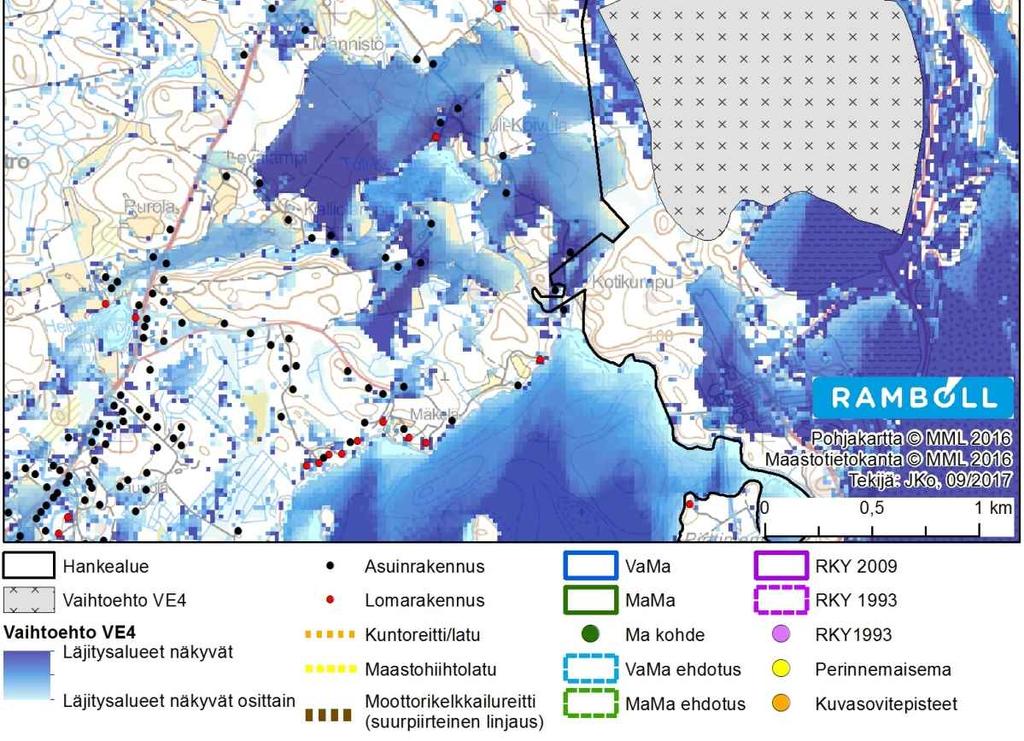 näkymäalueanalyysin tulokset Tuli-Koivulan ja Kolmisopen