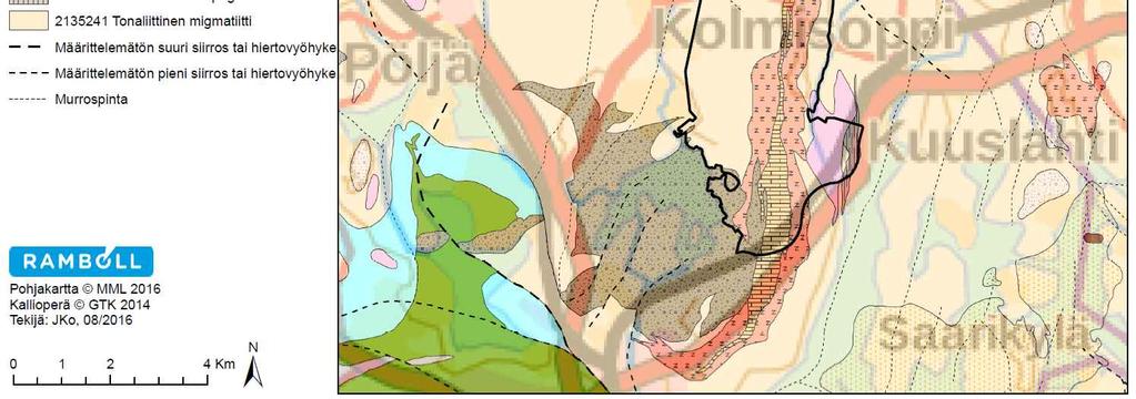 Kaivoksen itäpuolella Kuusimäki ja Jaakonmäki ovat noin tasolla +160 m mpy. Vesistöjen välinen pinnan tasojen vaihtelu kertoo myös topografiasta.