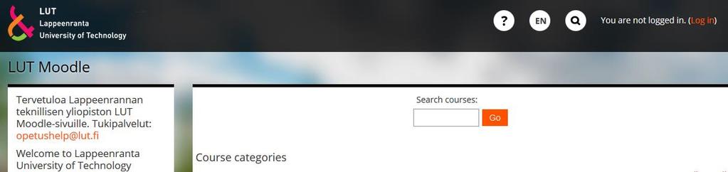 2 1. ALOITUS JA ETUSIVU Tervetuloa LUT Moodleen! Moodle on Lappeenrannan teknillisen yliopiston verkkooppimisalusta. LUT Moodle-alusta löytyy osoitteesta https://moodle.lut.