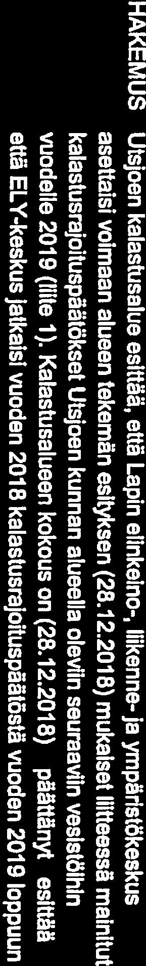 Utsjoen kalastusalue HAKEMUS Utsjoen kalastusalue esittää, että Lapin elinkeino-, liikenne- ja ympäristökeskus asellaisi voimaan alueen tekemän esityksen (28.12.