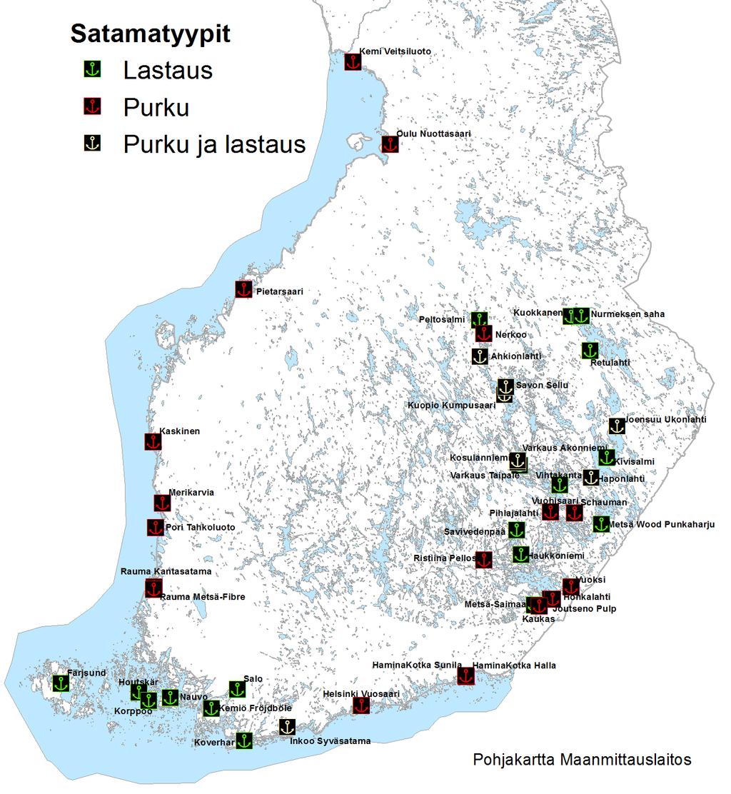 3 Suomen vesiväylät 3.1 Väylät ja kanavat Puutavaraa kuljetetaan sisävesillä Saimaalla sekä merikuljetuksina rannikkosatamiin. (Autokuljetusopas 2016).