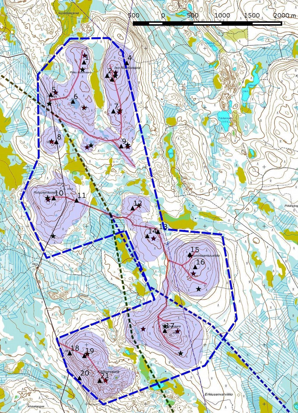 8 3.1. Maastokuvaukset ja valokuvat Kartta 6. Kuvauspaikat 1-21 ja inventoidut alueet.