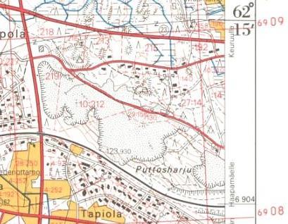 Kuva 15. Merkittävä osa Puttosharjun maa-ainesvarannoista oli hyödynnetty jo 1980-luvun alkuun mennessä (MML 1984).