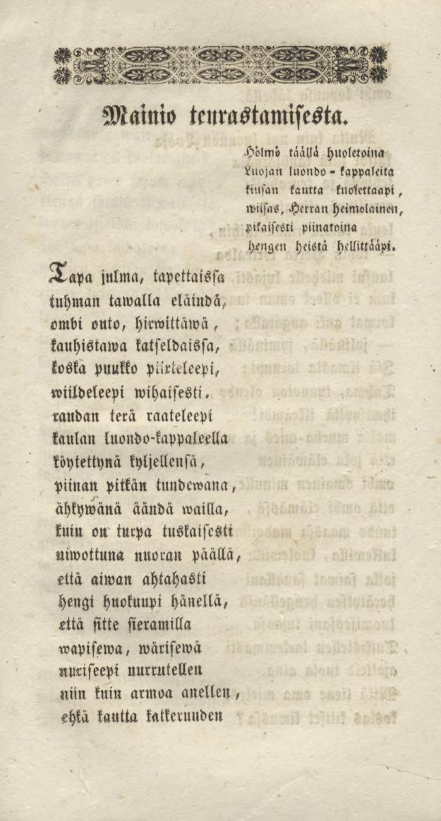 Mainio teurastamisesta. Heiniö täällä huoletoina luojan lnondo» kappaleita kiusan kautta knolettaapi, wiijaé, Herran heimolainen, pikaisesti piinatoina Hengen heistä hellittaapi.