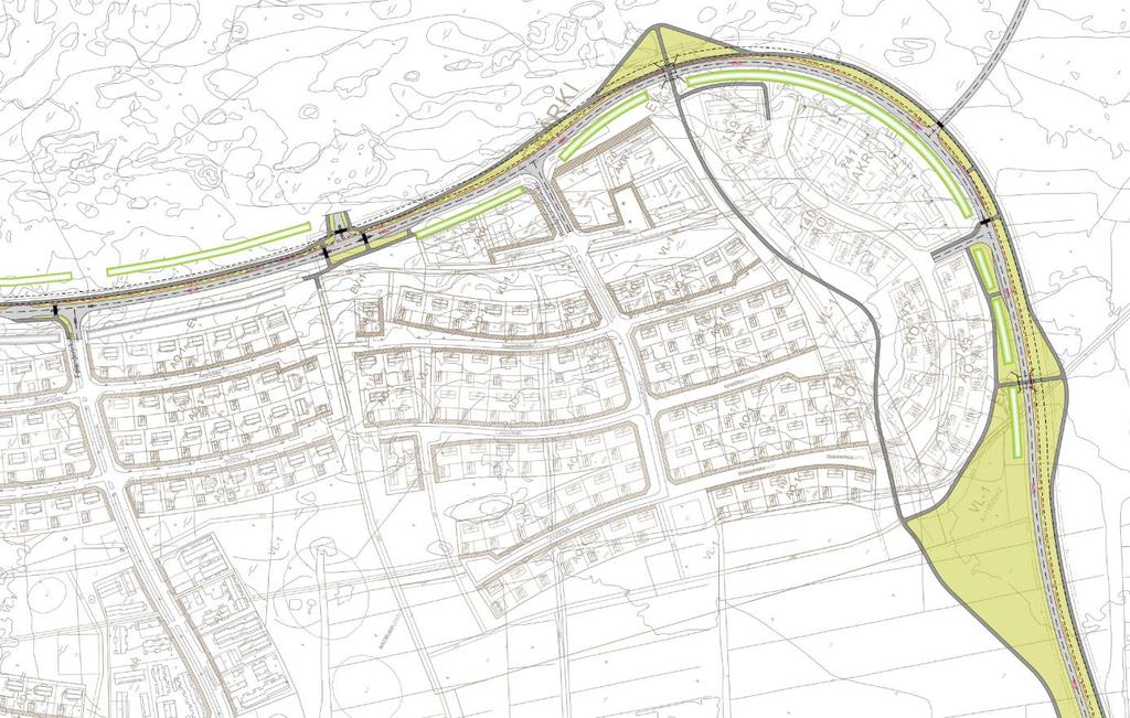 FALANDERINKADUSTA ETELÄÄN SUUNNITTELUPERIAATTEET: Ajorata 7/9m (1+1) noudattaa pohjoisosassa pääosin nykyistä Ruukintien geometriaa ja tasausta.