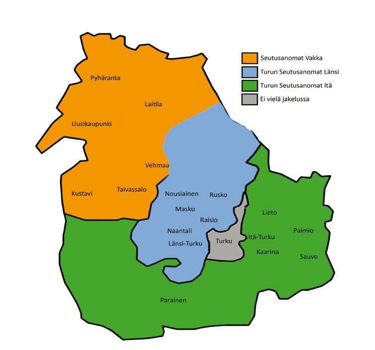 länsi-turku - masku - mynämäki - naantali - nousiainen - raisio - rusko itä-turku - kaarina - lieto - paimio - parainen - sauvo uusikaupunki - pyhäranta - laitila - vehmaa - kustavi - taivassalo