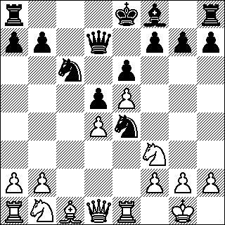-123- e6 9.O-O Le7 10.Le3 O-O 11.De2 a6 12.Tad1 Dc7 13.f4 Tac8 14.b3 Tfe8 15.Kh1 b5 16.Rc6 Dc6 17.e5 de5 18.fe5 Re4 19.Re4 De4 20.Df2 Tf8 21.Td7 Lh4 22.Df3 Df3 23.gf3 bc4 24.Td4 Ld8 25.Tc4 Tc4 26.