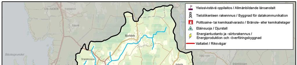 Kuva 6. Harrströminjoen vesistöalueella sijaitsevat mahdolliset tulvariskikohteet.