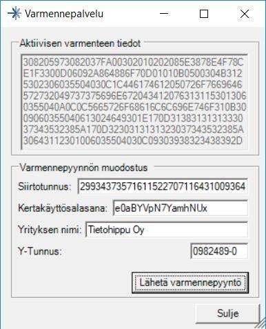 16. Varmennepyynnön noutamine voi kestää muutamia kymmeniä sekunteja. Onnistuneen pyynnön jälkeen varmenteen tiedot ilmestyvät ikkunaan.