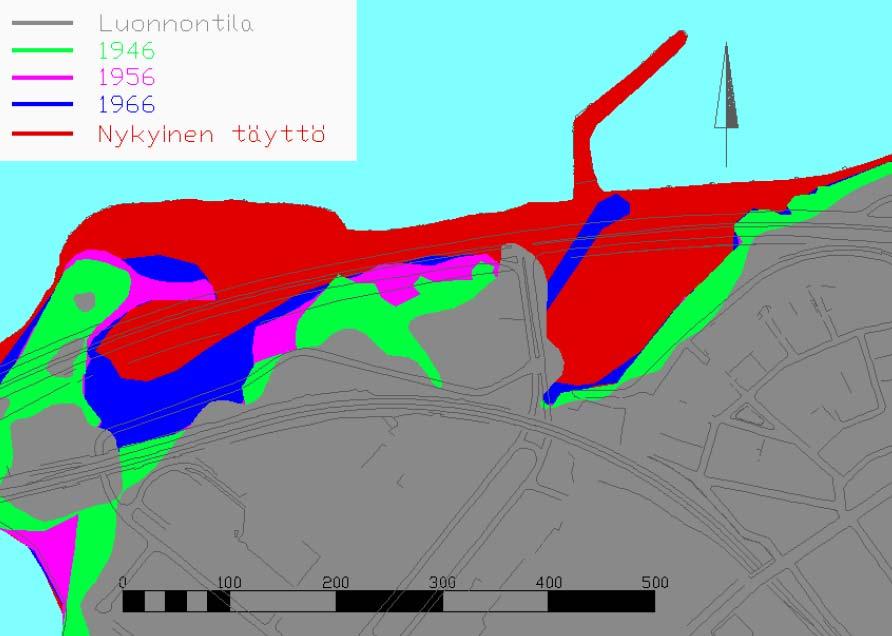 SOUKKAPUISTO, HAITTA-AINETUTKIMUS 2 1971 ja 1977 välisenä aikana. Kuvassa 1 on esitetty vanhojen ilmakuvien ja karttojen perusteella arvioitu täyttöjen eteneminen alueella.