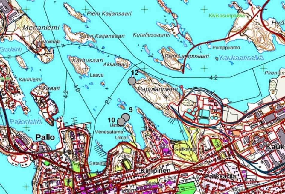 Kuva 12. Näytealat 9, 10 ja 12. 9. MYLLYSAARI 61.069448, 28.19872