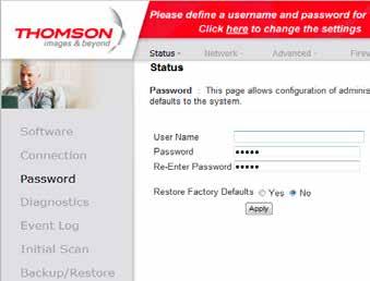 2. Valitse vasemman reunan navigointivalikosta Password. Aukeaa Password-sivu. Tämän sivun kautta voit muuttaa laitteen salasanaa. Salasanaa tarvitaan, jotta laitteen asetuksia voidaan muuttaa.