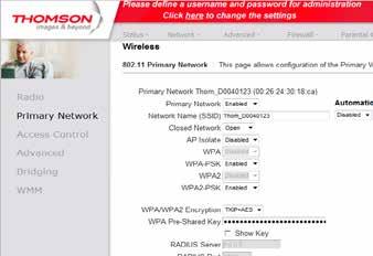 7. Langattoman modeemin asennus 7.3.5 Oman lähiverkkosi nimeäminen Valitse asetussivujen ylälaidan navigointivalikosta Wireless ja vasemman reunan navigointivalikosta Primary Network.