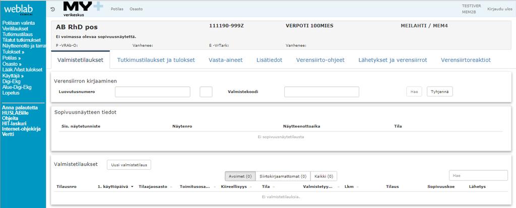 MY+VERIKESKUS Linkki Weblab Clinicalista: Vertillä