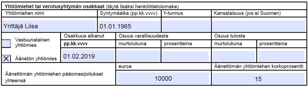 Jos yhtiömies ei voi saada suomalaista henkilötunnusta, perustamisilmoituksessa on ilmoitettava syntymäaika ja perustamisilmoitukseen on liitettävä todistus henkilöllisyydestä (esim.