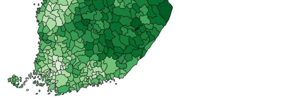 2 nähdään, että suuressa osassa Suomea KJ-johtopituudesta yli 50 % kulkee metsässä.
