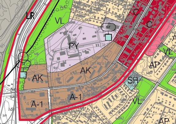 2.2 Yleiskaava Imatran yleiskaava Kestävä Imatra 2020 on hyväksytty kaupungin valtuustossa 19.4.2004. Yleiskaavassa kaava-alue on merkitty julkisten palvelujen ja hallinnon alueeksi (PY).