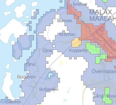 1-8 Kuva 4. Kuvassa yhdyskuntarakenne. Kaava-alueen ohjeellinen sijainti punaisella ympyrällä. Punainen väri; Taajama-alueet. Vihreä väri; Kylät. Oranssi väri; Pienkylät.