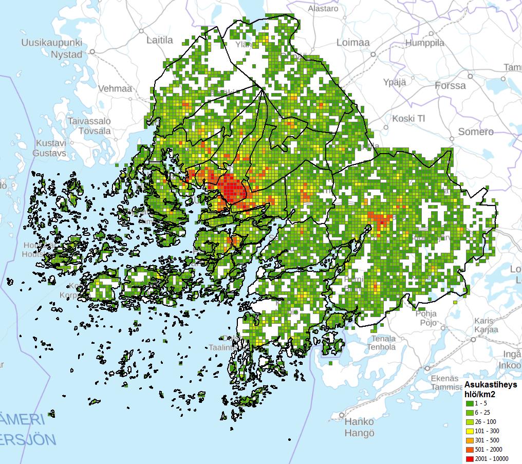 11 Kuva 5-1. Asukastiheys tarkastelualueella.