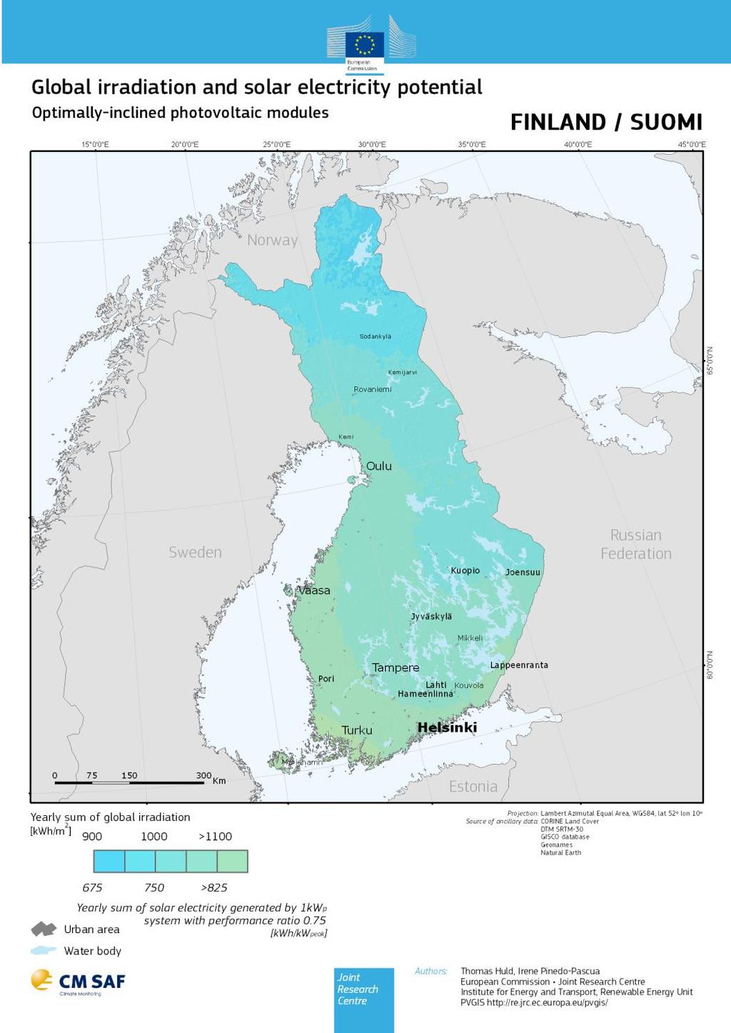 KUVA 8. Auringonsäteilyn määrä optimiasentoon asennetun keräimen pinnalle (20) 5.