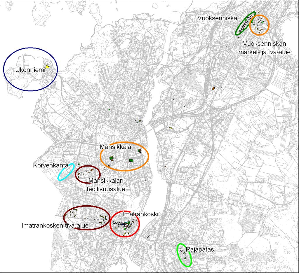 Imatran esusta-alueiden aupallinen ehittäminen 2007 48 nisantien eteläosaa voidaan suunnata vain asumiseen, miäli iinteistöille ei löydy ysyntää auppapalveluille.