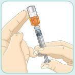 3f Naputtele varovasti toisella kädellä injektiopulloa, samalla kun pidät peukalolla mäntää