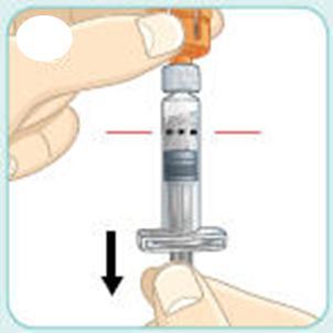 3g Vedä mäntä alas mustan annosrajan (katkoviivan) ohi. Näin vedät lääkkeen injektiopullosta ruiskuun.