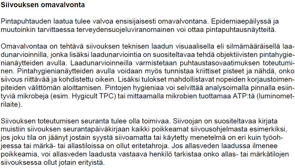 Siivouksen omavalvonta uimahallit ja kylpylät